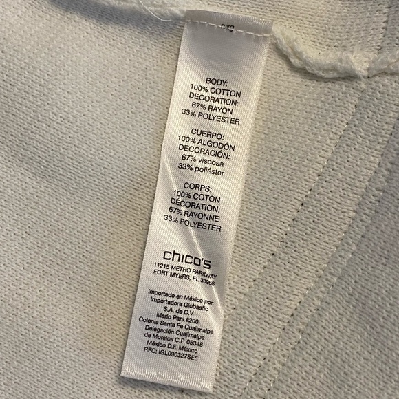 Chico’s Cardigan White Black Fringe 100% Cotton Medium - Picture 8 of 12